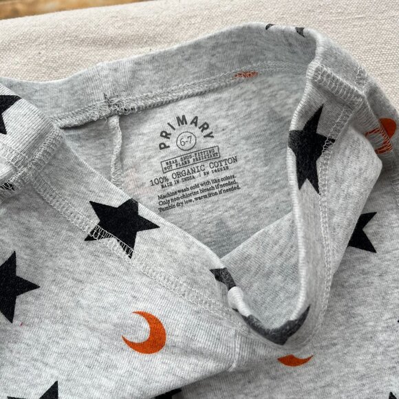 Primary Organic Star Print PJ Top & Pants, Heather Silver/Black Stars, Size 6-7 - Picture 9 of 9